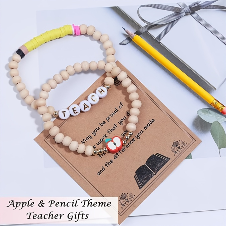 2pcs Boho Style Teacher Appreciation Bracelets Set with Inspirational TEACH Char